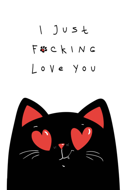 Sarcastische Valentijnsdag wenskaart met zwarte kat. Fijne Valentijnsdag. Vectorillustratie - Vector, afbeelding