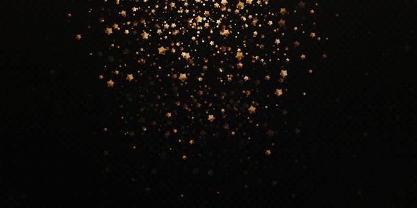 Navidad estrellas de confeti de oro están cayendo, Las estrellas brillantes vuelan a través del cielo nocturno en medio del reflejo de los puntos de luz del fondo vectorial space.holidays. brillo mágico. - Vector, imagen