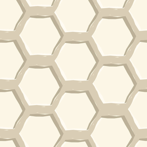 Endless simple abstract seamless pattern on a beige background. Brown Honeycomb for bees. Curved lines, hand drawn simulation effect - Vector, Image