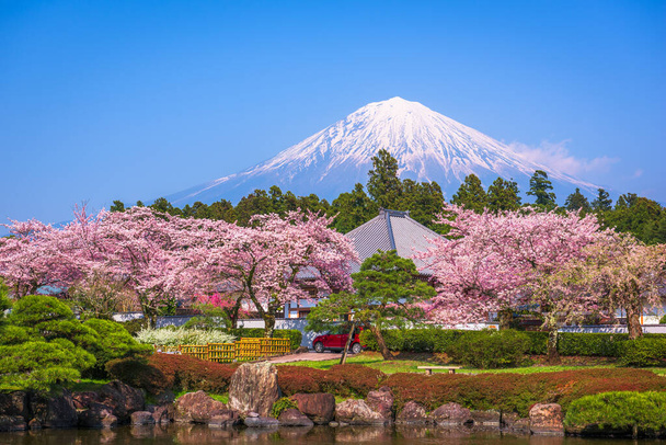 Fujinomiya, Shizuoka, Japón con Mt. Fuji en primavera. - Foto, imagen