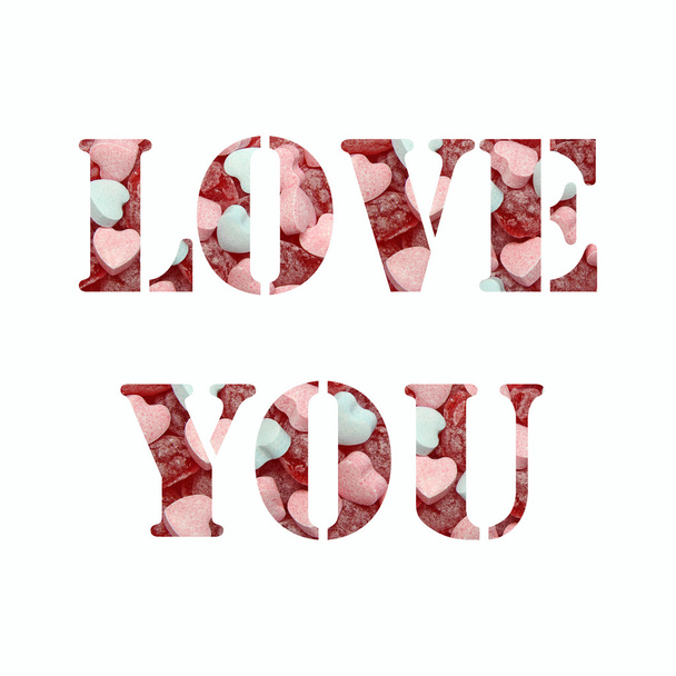 Text love you with candy background - Photo, Image