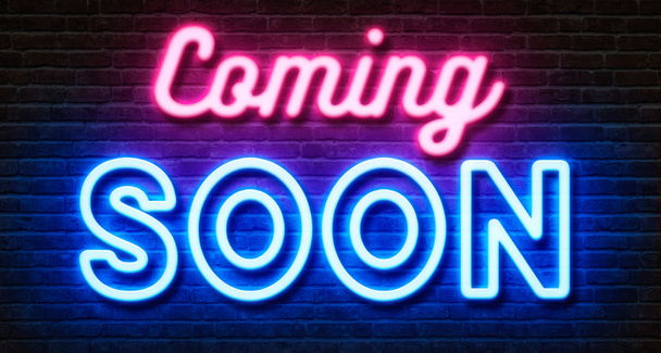 Neon sign on a brick wall - Coming soon - Photo, Image