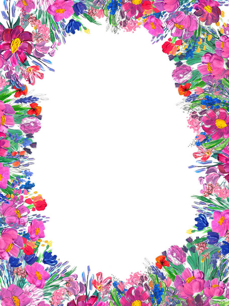 Hand-painted floral border. Wildrlowers on white background - Foto, Imagen