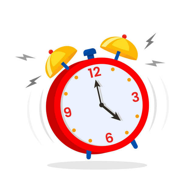 Alarm clock, wake-up time in school and at work. Flat icon in cartoon style. - Vector, Image