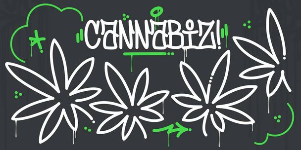 Linha de estilo de grafite abstrato Art Cannabis deixa conjunto de ilustração vetorial - Vetor, Imagem