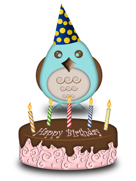 Happy Birthday Blue Bird with Cake Candles Hat - Фото, зображення