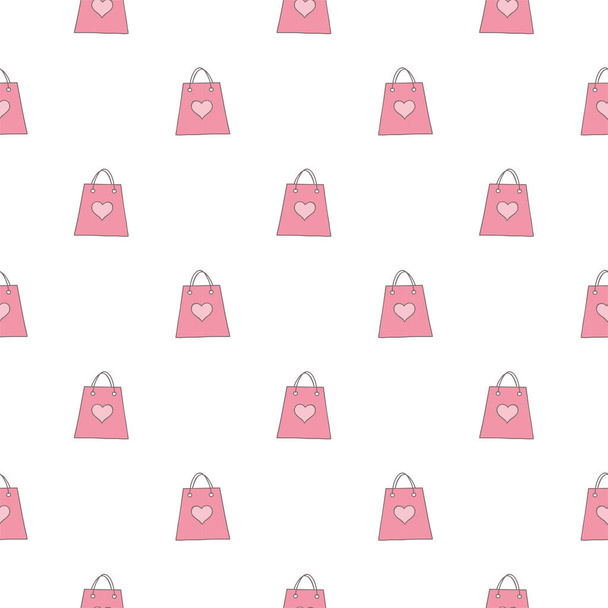 St. Valentine's Day pattern. The seamless background of shopping bags decorated with hearts on a white background. Vector 10 EPS. - Διάνυσμα, εικόνα