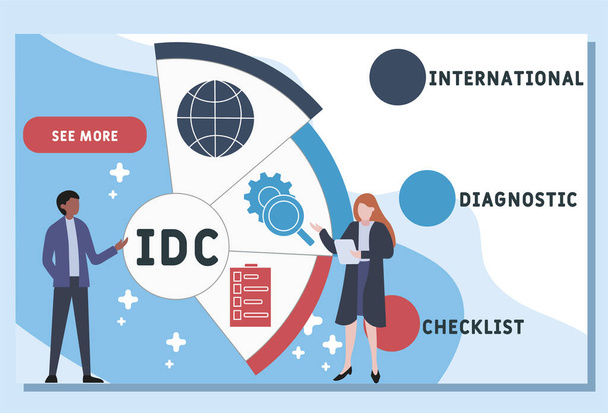 Шаблон векторного дизайна сайта. IDC - международная аббревиатура "Чеклист". бизнес-концепция фона. иллюстрация для баннера сайта, маркетинговых материалов, бизнес-презентации, онлайн  - Вектор,изображение