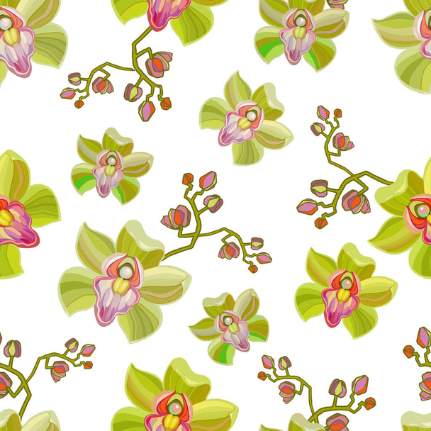 Seamless repeat pattern with flowers and buds on white background. Hand drawn fabric, gift wrap, wall art design. - ベクター画像