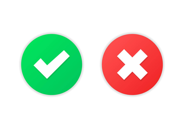 Marque y cruz símbolo. Marca de verificación verde Iconos aprobados y rojos rechazados aislados Ilustración vectorial EPS 10 - Vector, imagen