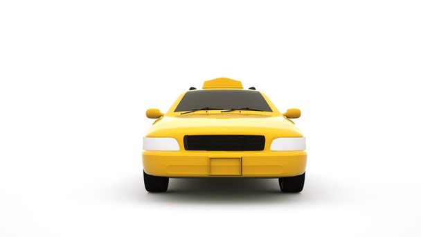 Žluté auto, městské taxi. Obrázek 3D ilustrace, výlety do města. 3D objekt izolovaný na bílém pozadí. - Fotografie, Obrázek
