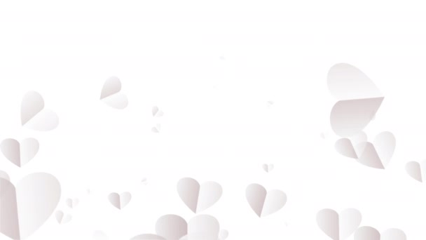 Білі серця паперу плавають на білому фоні абстрактного руху День святого Валентина. 4K 3D Безшоломна петля. Любовна тема Святкування літаючих сердець на день святого Валентина, день святого Валентина, ювілейна річниця. - Кадри, відео