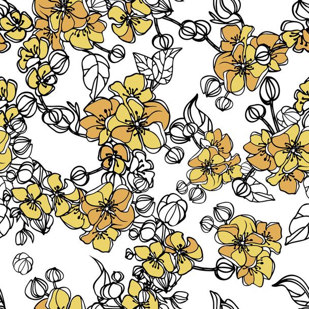 Floral vintage seamless pattern. Dark yellow and white. Oriental style. Vector illustration art. For design textiles, paper, wallpaper. - Vektori, kuva