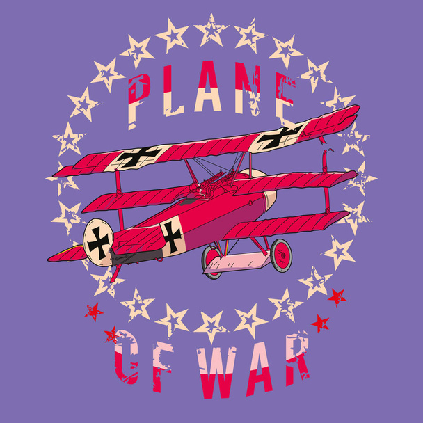 Vector illustration for shirts of an old plane surrounded by stars. - Vector, Image