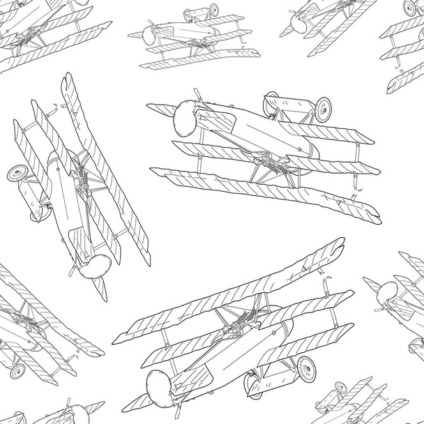 Continue lay-out met vectorillustraties van vintage vliegtuigen. Vectorontwerp voor de textielindustrie. - Vector, afbeelding
