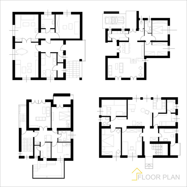 Set of ground floor blueprints - Vector, Image