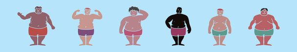 set of fat guy cartoon icon design template with various models. modern vector illustration isolated on blue background - Vector, Image