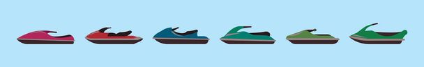 conjunto de plantilla de diseño icono de dibujos animados jet ski con varios modelos. ilustración vectorial moderna aislada sobre fondo azul - Vector, imagen