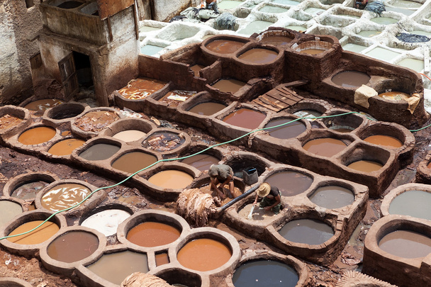 Leather tanning and dyeing Shuara. Fes. Morocco. - Photo, Image