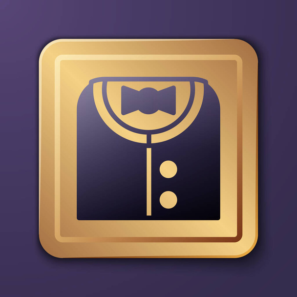 Purple Suit pictogram geïsoleerd op paarse achtergrond. Tuxedo. Huwelijkspakken met stropdas. Gouden vierkante knop. Vector. - Vector, afbeelding