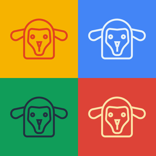 Pop art line Sheep head icon isolated on color background. Animal symbol.  Vector. - Vector, Image