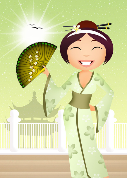 Geisha in the Pagoda - Фото, изображение