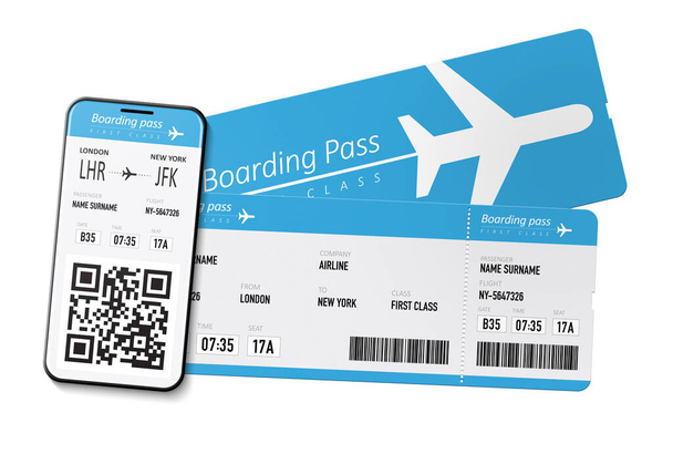 Αεροπορικά εισιτήρια και κινητή κάρτα επιβίβασης - Φωτογραφία, εικόνα