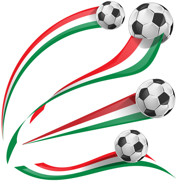 italian flag set with soccer ball - Vector, Image