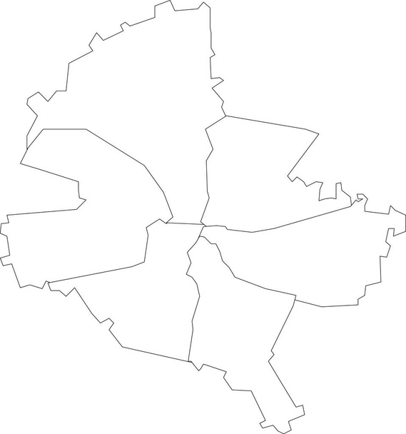 Prosta biała mapa wektorowa z czarnymi granicami sektorów Bukareszt, Rumunia - Wektor, obraz
