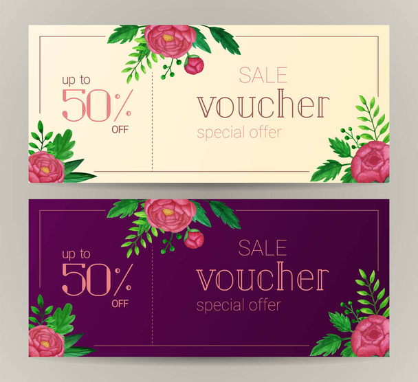 Set of horizontal voucher, special spring sale - Vector, Image
