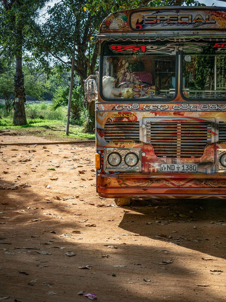 Colorful bus in Sri Lanka. Local transportation. - Zdjęcie, obraz