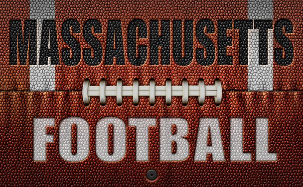 Les mots Masssachusetts Football, gravés sur un ballon de football aplati en deux dimensions. Illustration 3D - Photo, image