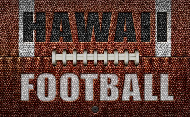 Οι λέξεις, Hawaii Football, χαραγμένες σε ένα ποδόσφαιρο ισοπεδωμένες σε δύο διαστάσεις. 3D εικονογράφηση - Φωτογραφία, εικόνα