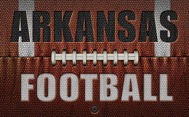Las palabras, Arkansas Football, grabadas en un balón de fútbol aplanado en dos dimensiones. Ilustración 3D - Foto, Imagen