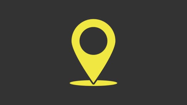 Keltainen Kartta pin kuvake eristetty harmaalla pohjalla. Navigointi, osoitin, sijainti, kartta, gps, suunta, paikka, kompassi, hakukonsepti. 4K Video motion graafinen animaatio - Materiaali, video