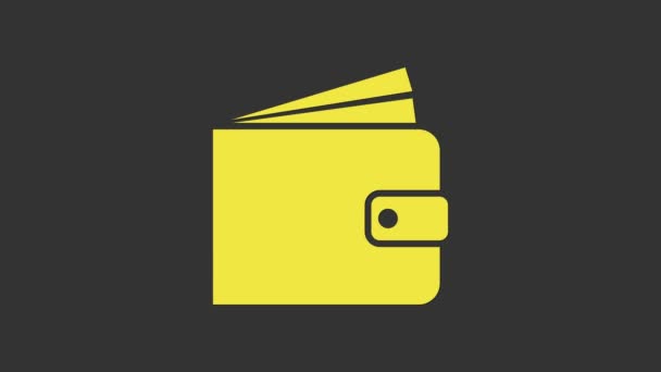 Keltainen lompakko kuvake eristetty harmaalla taustalla. 4K Video motion graafinen animaatio - Materiaali, video