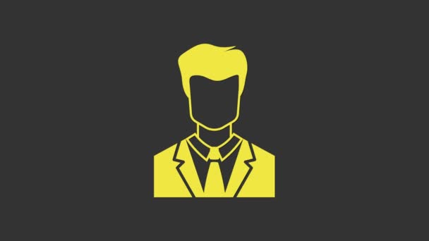 Utilisateur jaune de l'homme en costume d'affaires icône isolé sur fond gris. Symbole avatar d'entreprise - icône de profil utilisateur. Signe d'utilisateur masculin. Animation graphique de mouvement vidéo 4K - Séquence, vidéo