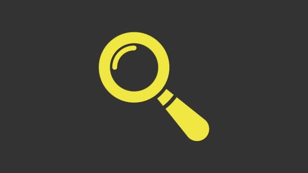 Icona di lente d'ingrandimento gialla isolata su sfondo grigio. Ricerca, messa a fuoco, zoom, business symbol. Animazione grafica 4K Video motion - Filmati, video
