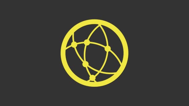 黄色のグローバル技術または灰色の背景に隔離されたソーシャルネットワークのアイコン。4Kビデオモーショングラフィックアニメーション - 映像、動画