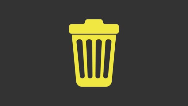 Papelera amarilla puede icono aislado sobre fondo gris. Cartel de basura. Animación gráfica de vídeo 4K - Metraje, vídeo