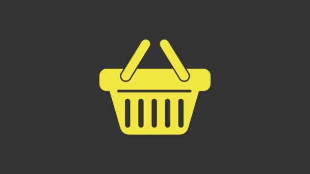 Sárga Bevásárlókosár ikon elszigetelt szürke háttér. 4K Videó mozgás grafikus animáció - Felvétel, videó