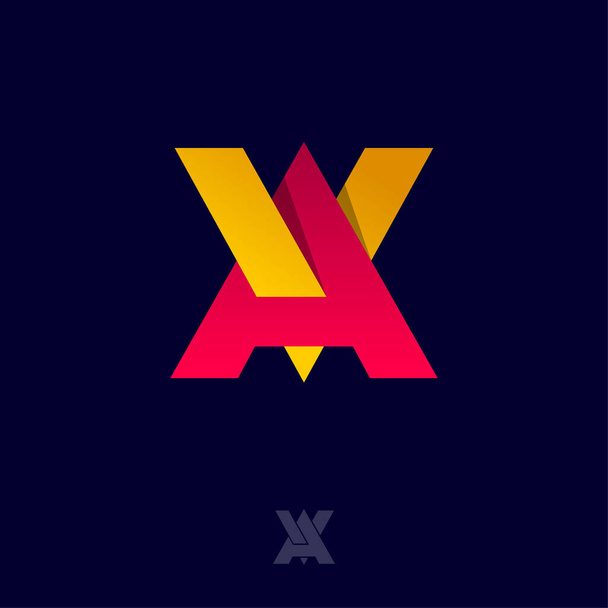 A and V letters. Monogram consist of Interlocking letters. Yellow and red letters combined, isolated on a dark background. Web, UI icon.  - ベクター画像