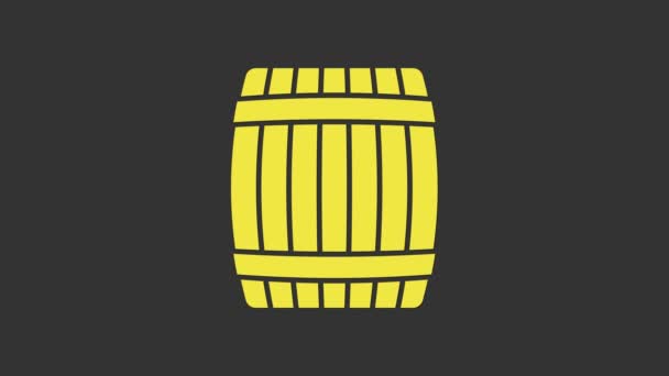 Icono de barril de madera amarilla aislado sobre fondo gris. Animación gráfica de vídeo 4K - Imágenes, Vídeo