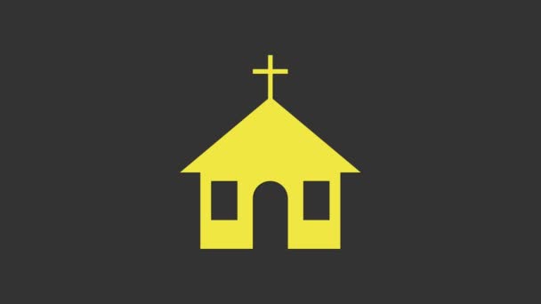 Gelbe Ikone des Kirchenbaus isoliert auf grauem Hintergrund. Christliche Kirche. Religion der Kirche. 4K Video Motion Grafik Animation - Filmmaterial, Video