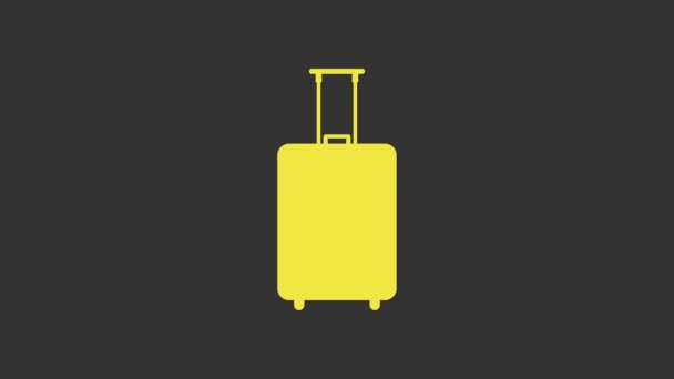 Yellow Travel suitcase icon isolated on grey background. Traveling baggage sign. Travel luggage icon. 4K Video motion graphic animation - Footage, Video