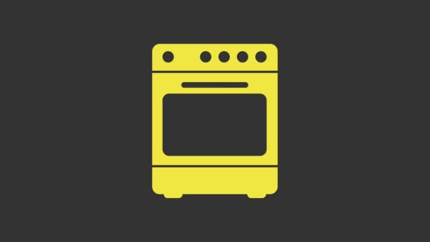 Sárga sütő ikon elszigetelt szürke háttér. Tűzhely gázsütő tábla. 4K Videó mozgás grafikus animáció - Felvétel, videó