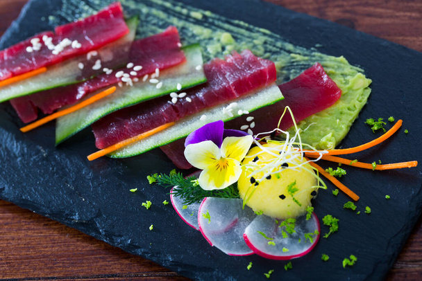Tuna carpaccio with avocado sauce - Photo, Image