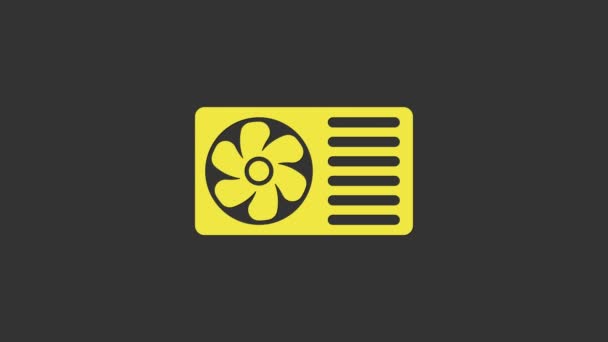 Žlutá ikona klimatizace izolovaná na šedém pozadí. Rozdělit klimatizaci systému. Chladný a chladný klimatický systém. Grafická animace pohybu videa 4K - Záběry, video