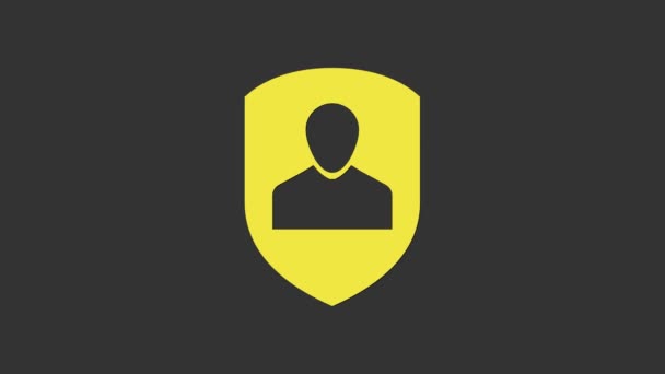 Ícone de proteção do usuário amarelo isolado no fundo cinza. Acesso seguro do usuário, protegido por senha, proteção de dados pessoais, autenticação. Animação gráfica em movimento de vídeo 4K - Filmagem, Vídeo