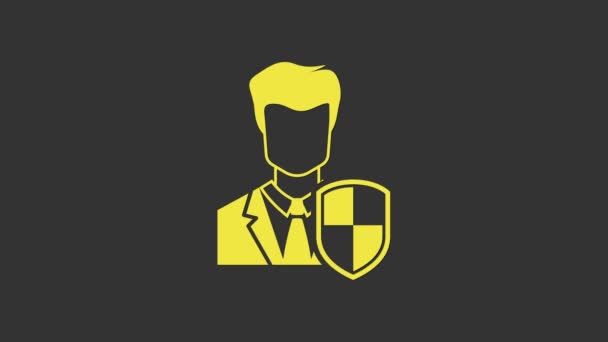 Желтый значок защиты пользователя выделен на сером фоне. Безопасный логин пользователя, защищенный пароль, защита персональных данных, аутентификация. Видеографическая анимация 4K - Кадры, видео